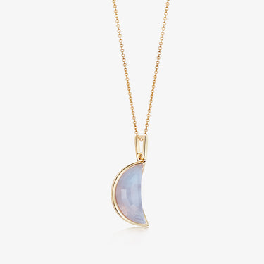 BLUE LACE AGATE CRESCENT PENDANT NECKLACE GOLD