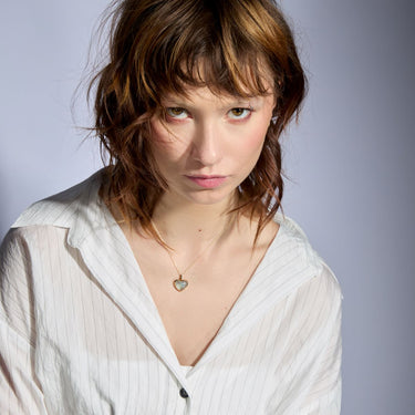 AQUAMARINE HEART TALISMAN PENDANT NECKLACE GOLD (MEDIUM) CABOCHON