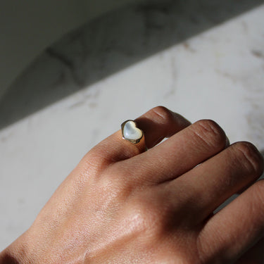 MOTHER OF PEARL HEART TALISMAN SIGNET RING GOLD