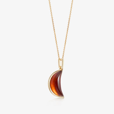 RED GARNET CRESCENT PENDANT NECKLACE GOLD (CABOCHON)