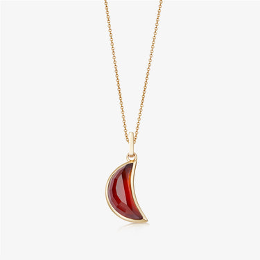 RED GARNET CRESCENT PENDANT NECKLACE GOLD