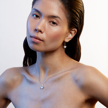 RAINBOW FLUORITE HEART TALISMAN PENDANT NECKLACE SILVER (BABY) CABOCHON