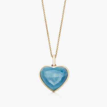 AQUAMARINE HEART TALISMAN PENDANT NECKLACE GOLD (MEDIUM)