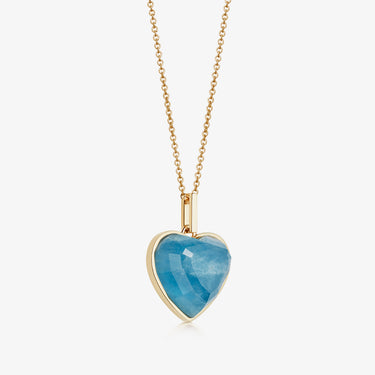 AQUAMARINE HEART TALISMAN PENDANT NECKLACE GOLD (MEDIUM)