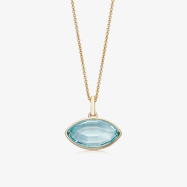 BLUE TOPAZ EYE TALISMAN PENDANT NECKLACE GOLD (MEDIUM)