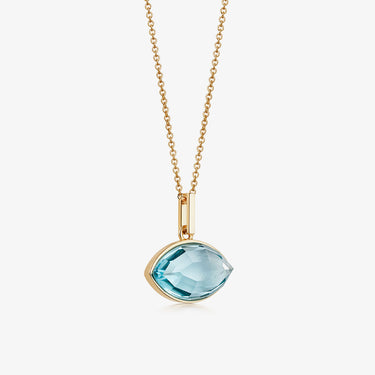 BLUE TOPAZ EYE TALISMAN PENDANT NECKLACE GOLD (MEDIUM)