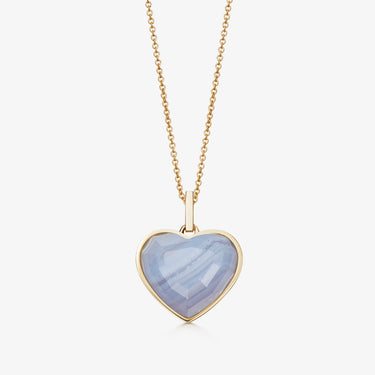 BLUE LACE AGATE HEART TALISMAN PENDANT NECKLACE GOLD (MEDIUM)