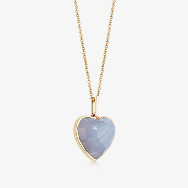BLUE LACE AGATE HEART TALISMAN PENDANT NECKLACE GOLD (MEDIUM)