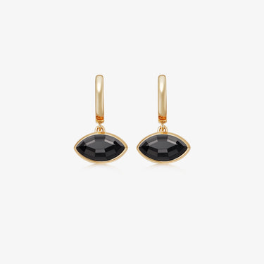 Black Onyx Eye Hoop Earrings Gold 