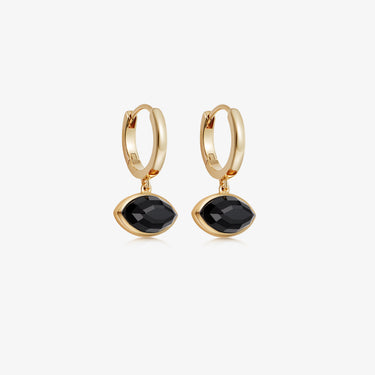 Black Onyx Eye Hoop Gold Earrings 