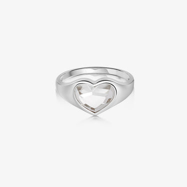 Clear Quartz Heart Signet Ring (Silver)