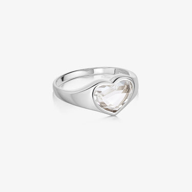 Clear Quartz Heart Signet Ring (Silver)