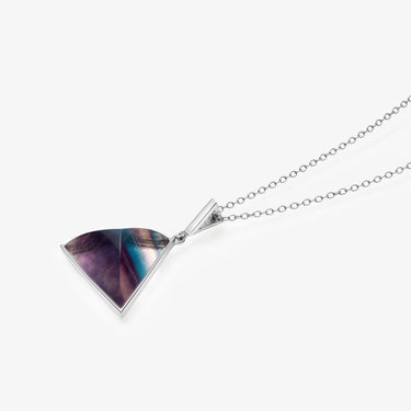 RAINBOW FLUORITE GUARDIAN CABOCHON PENDANT NECKLACE SILVER (MEDIUM)