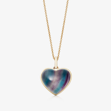 RAINBOW FLUORITE HEART TALISMAN PENDANT NECKLACE GOLD (MEDIUM)