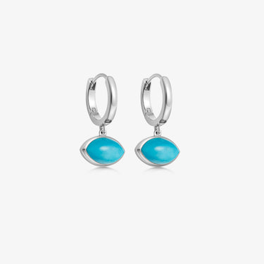 TURQUOISE EYE TALISMAN HOOP EARRINGS SILVER