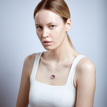 Large Amethyst Heart Necklace Gold