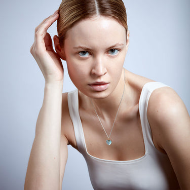 BLUE TOPAZ HEART TALISMAN PENDANT NECKLACE SILVER (MEDIUM)