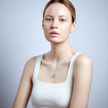 BLUE TOPAZ HEART TALISMAN PENDANT NECKLACE GOLD (LARGE)