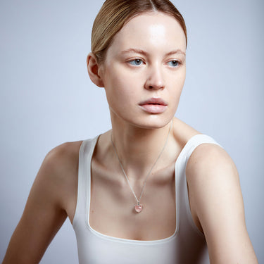 ROSE QUARTZ HEART TALISMAN PENDANT NECKLACE SILVER (MEDIUM)