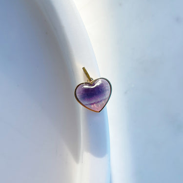 RAINBOW FLUORITE HEART TALISMAN PENDANT NECKLACE GOLD (MEDIUM)